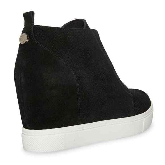 Steve Madden Wedge Sneaker Women's Size 10 Side Zipper Black Suede - Picture 3 of 8